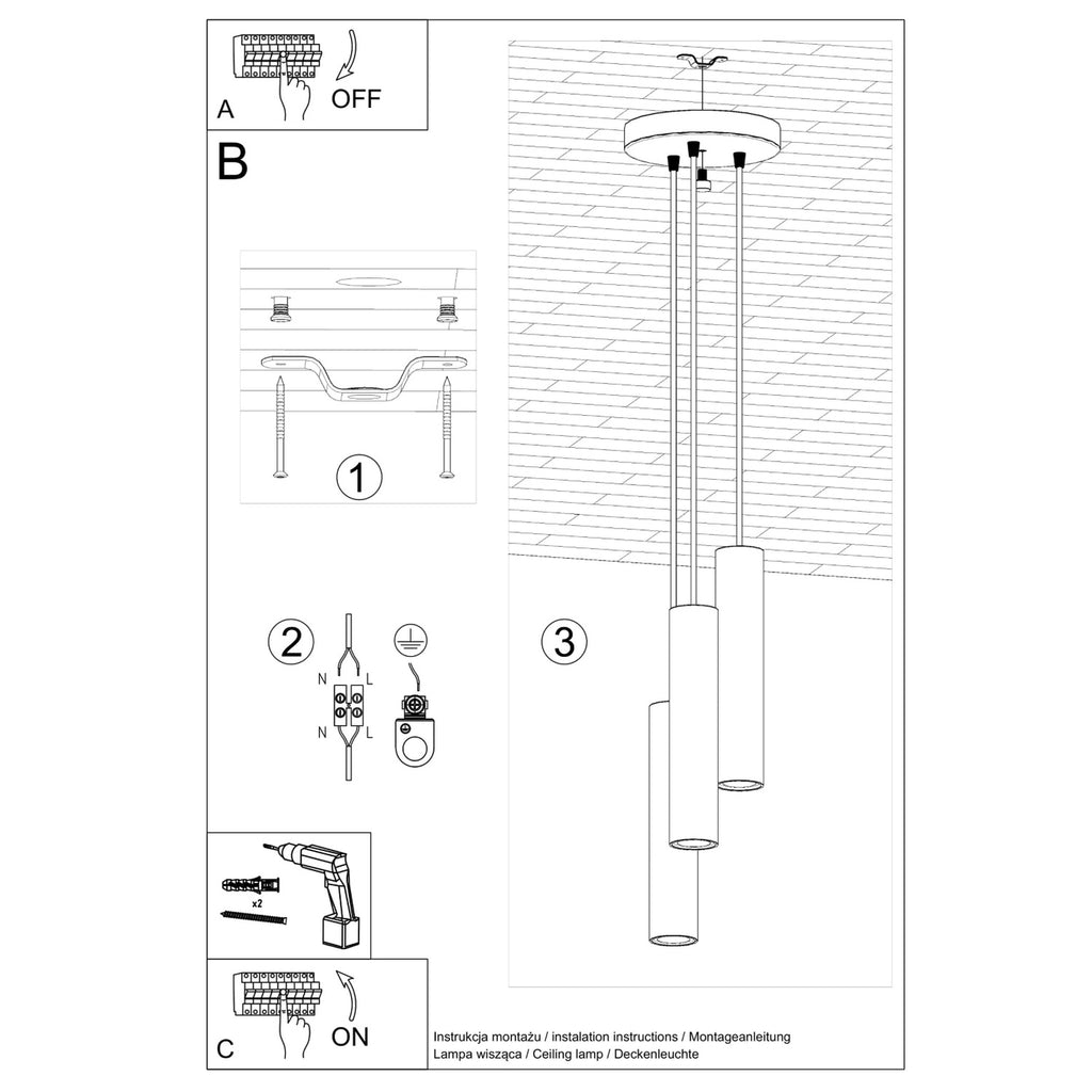 Notice de montage : Suspension Lagos 3 en grappe métal beige GU10
