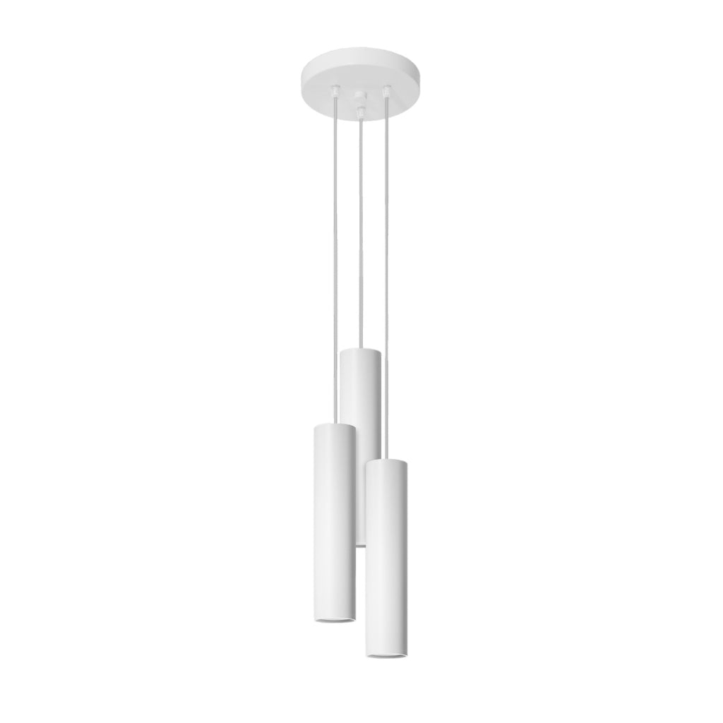 Suspension Lagos 3 en grappe acier blanc, trois tubes cylindriques GU10 en cascade