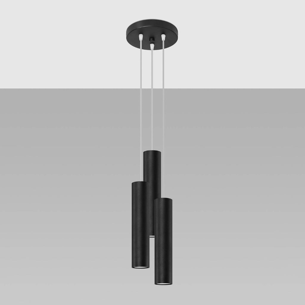 Suspension Lagos 3 en grappe acier noir de trois quarts
