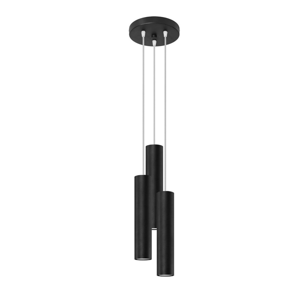 Suspension Lagos 3 en grappe acier noir, trois tubes cylindriques GU10 en cascade