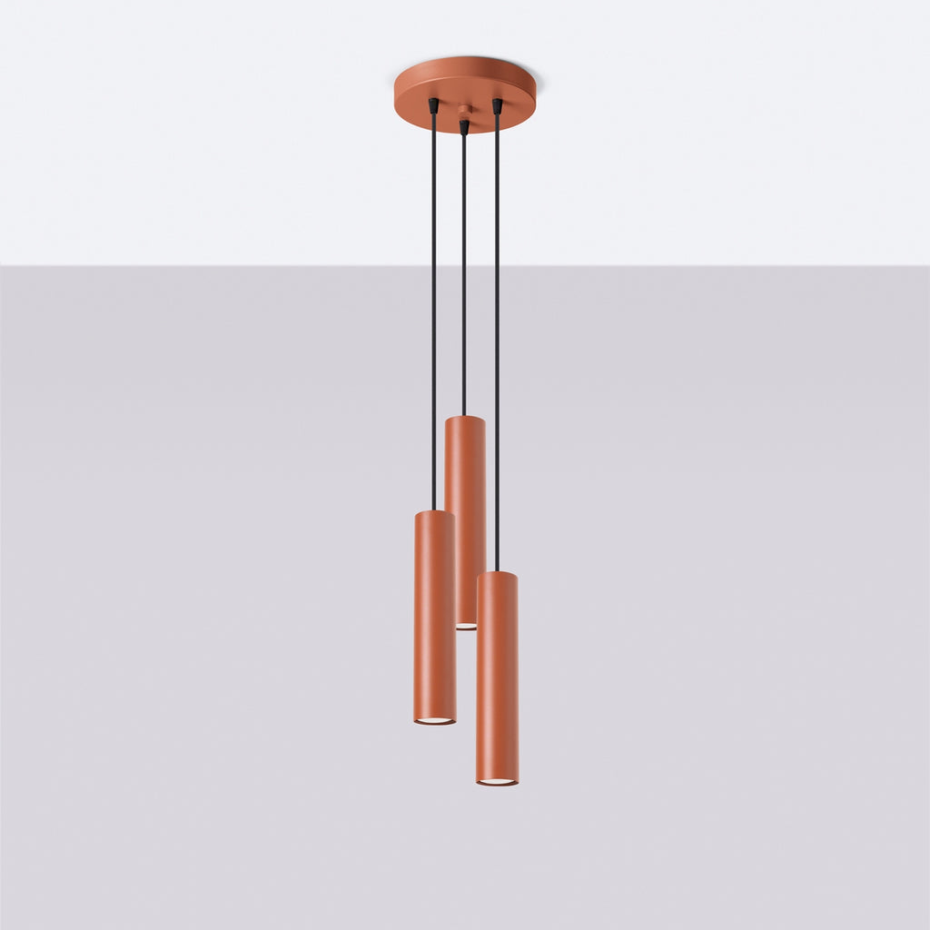 Suspension Lagos 3 en grappe métal rouge ocre GU10 de profil