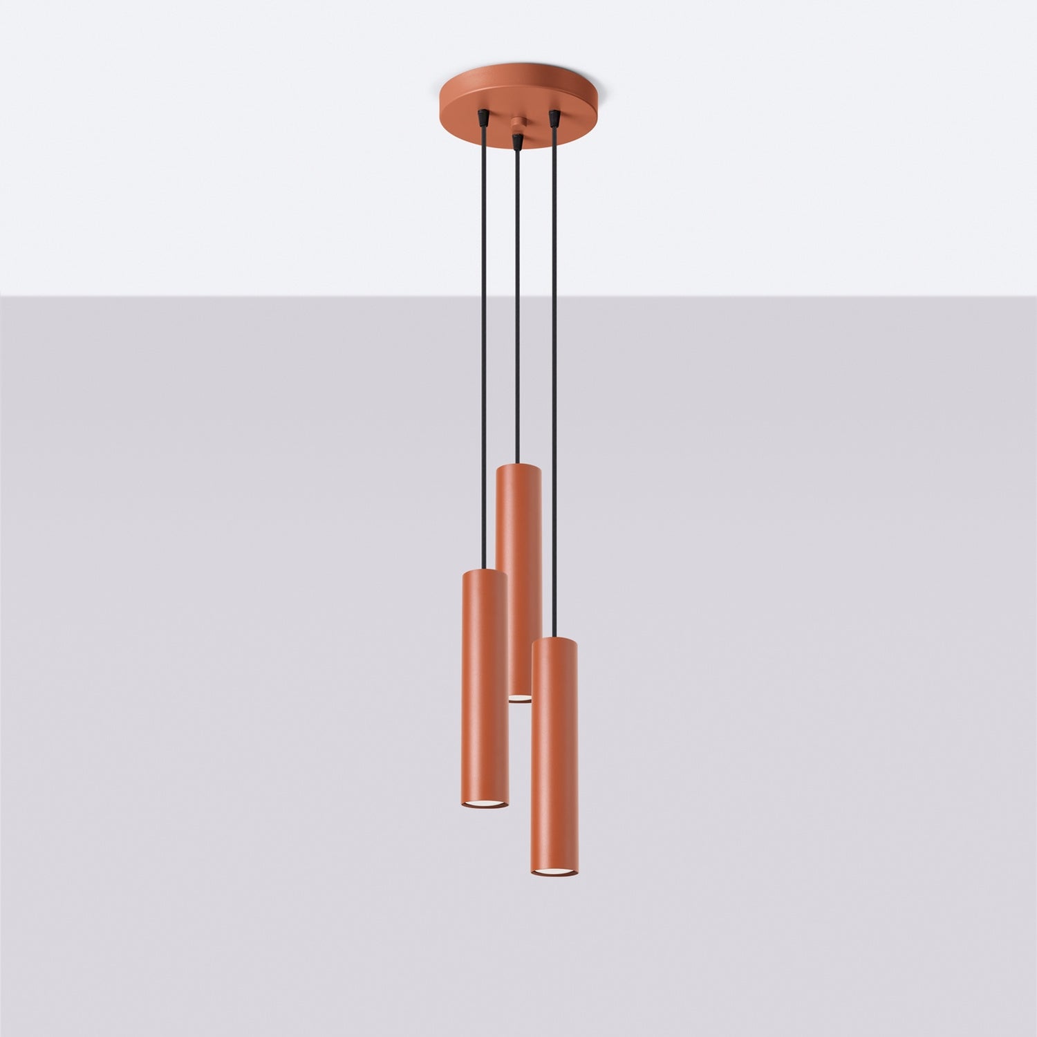 Suspension Lagos 3 en grappe métal rouge ocre GU10 de profil