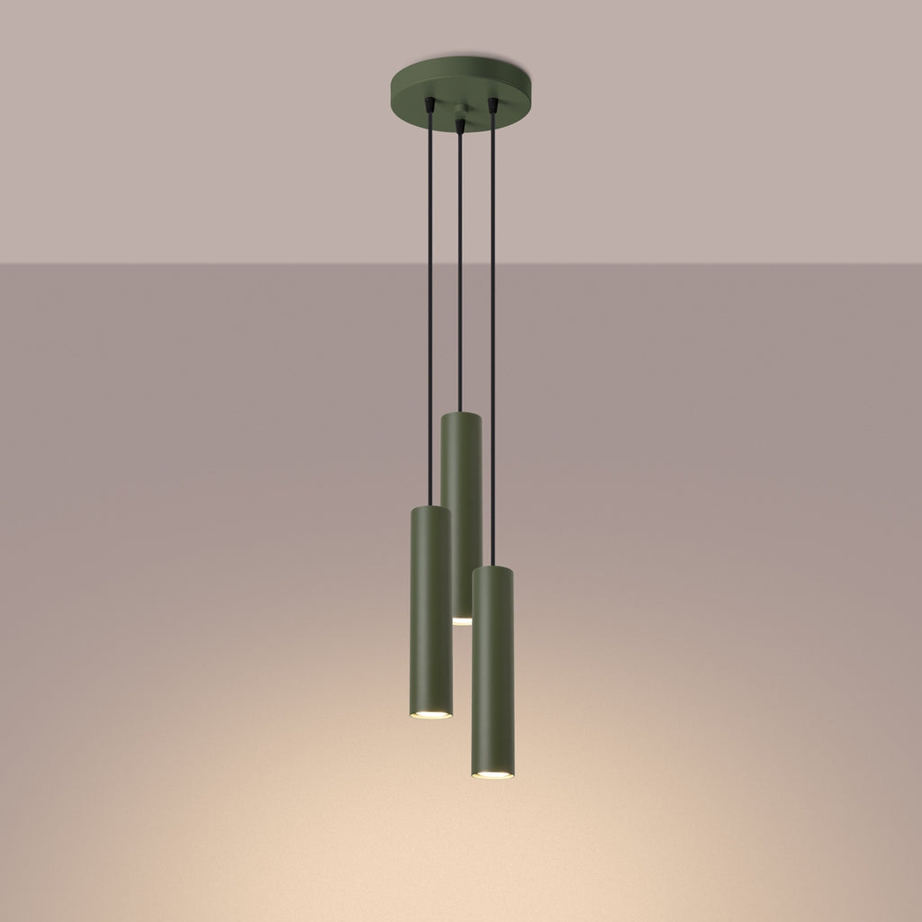 Suspension Lagos 3 en grappe métal vert olive GU10 allumé