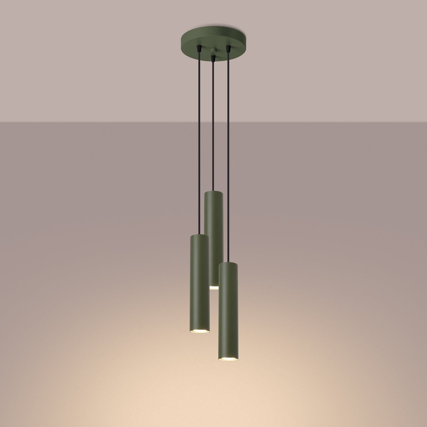 Suspension Lagos 3 en grappe métal vert olive GU10 allumé