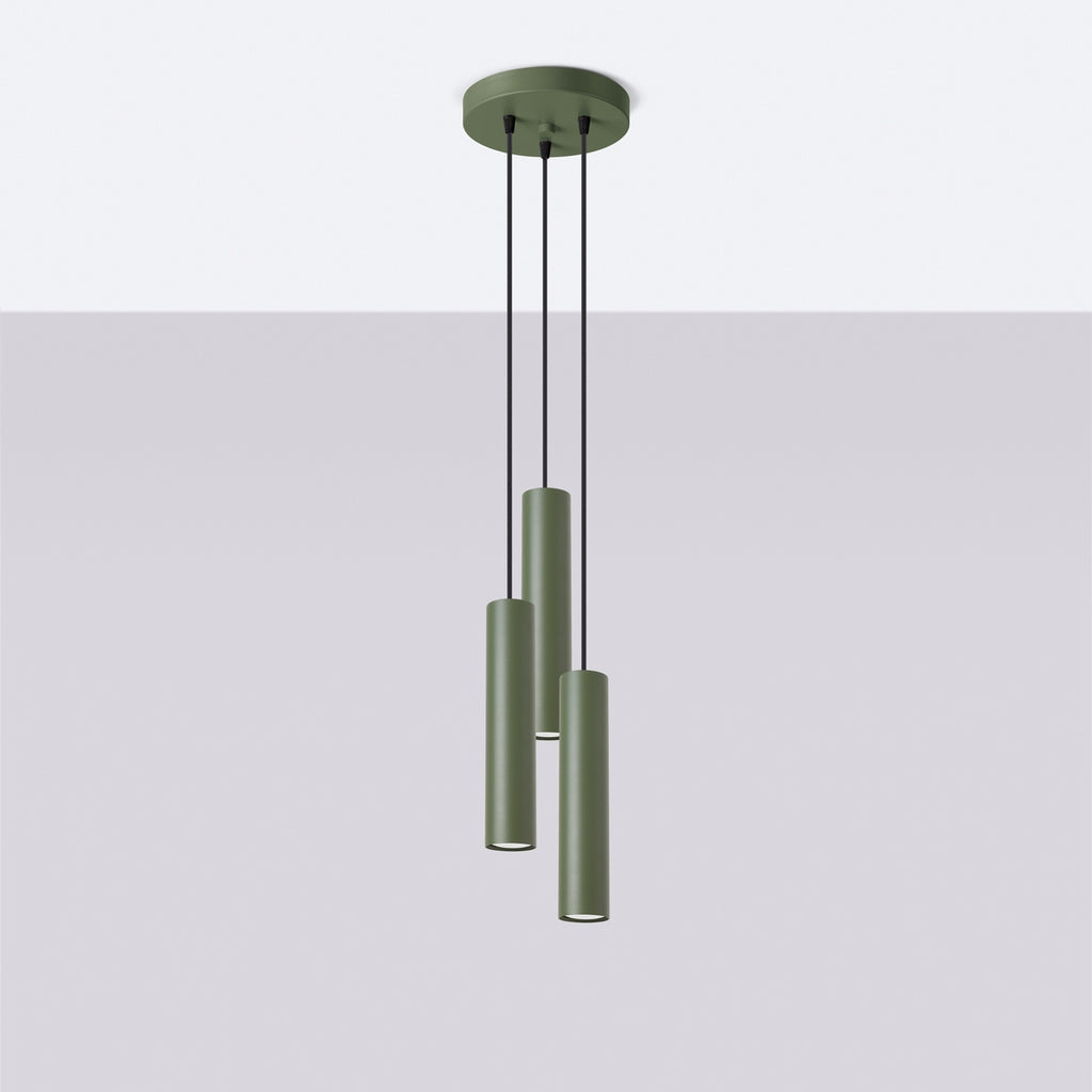 Suspension Lagos 3 en grappe métal vert olive GU10 de profil