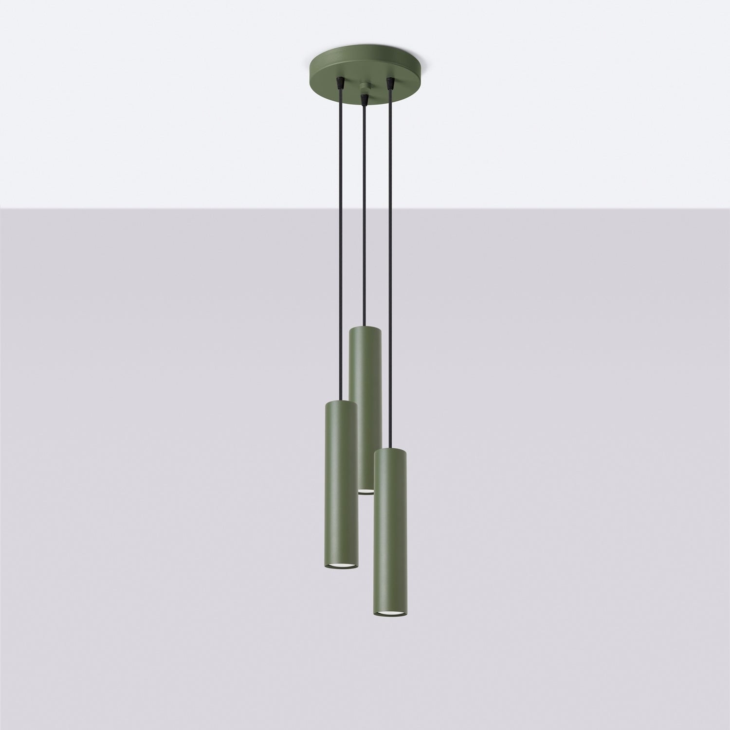 Suspension Lagos 3 en grappe métal vert olive GU10 de profil