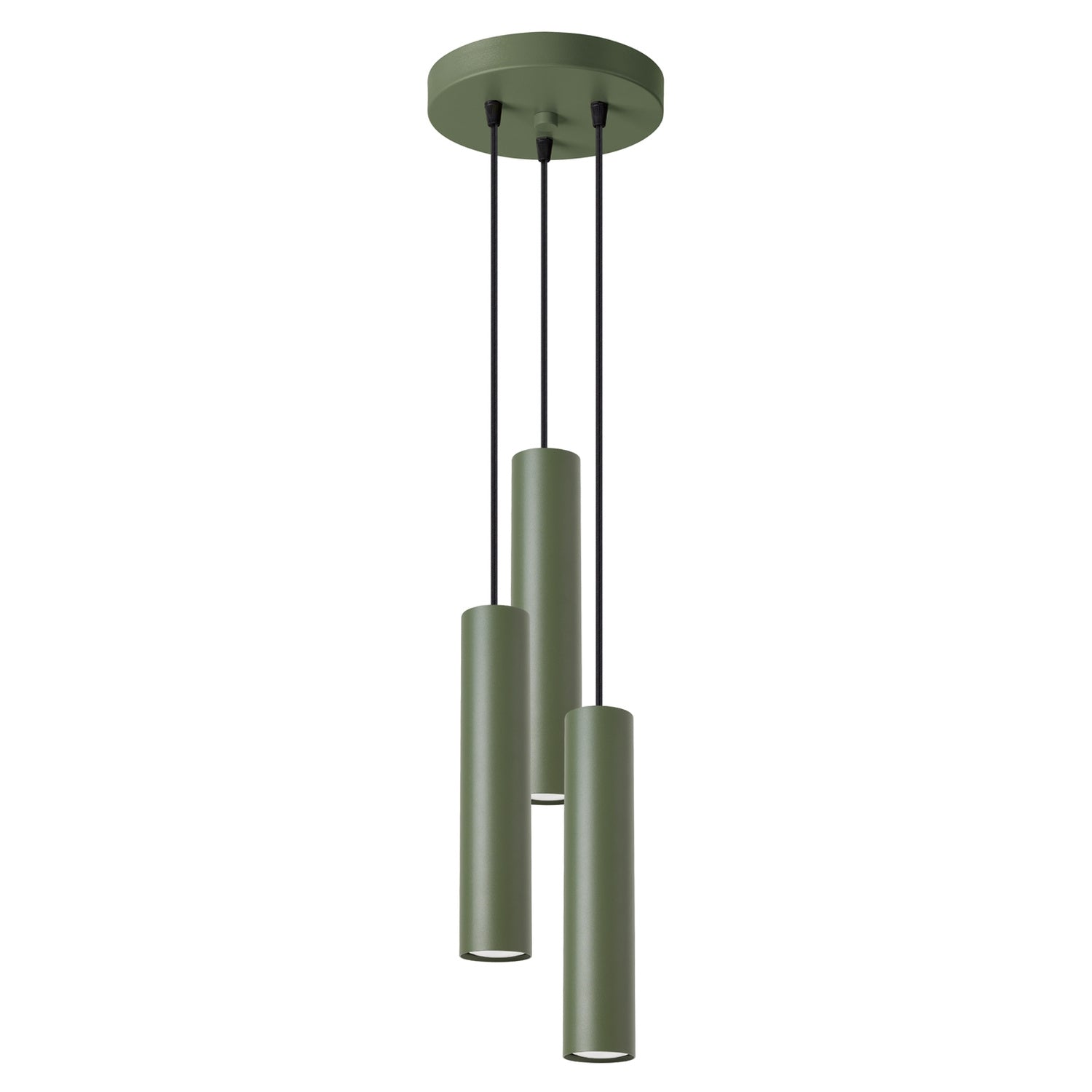 Suspension Lagos 3 en grappe métal vert olive GU10, tube cylindrique en acier laqué