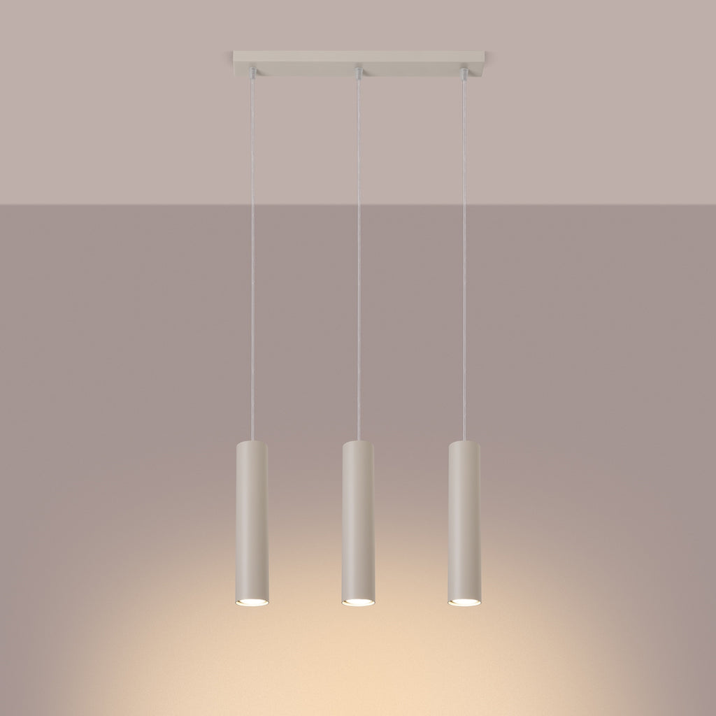 Suspension Lagos 3 lumières métal beige GU10 allumé