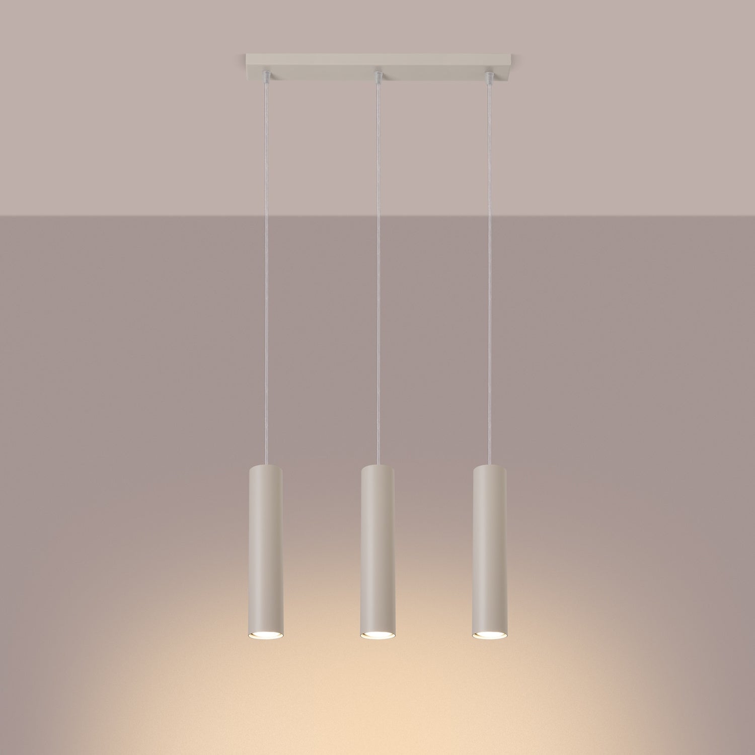 Suspension Lagos 3 lumières métal beige GU10 allumé
