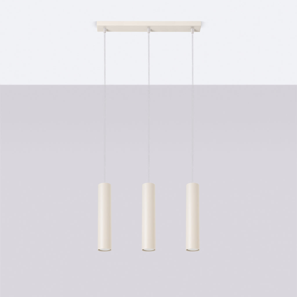 Suspension Lagos 3 lumières métal beige GU10 de profil