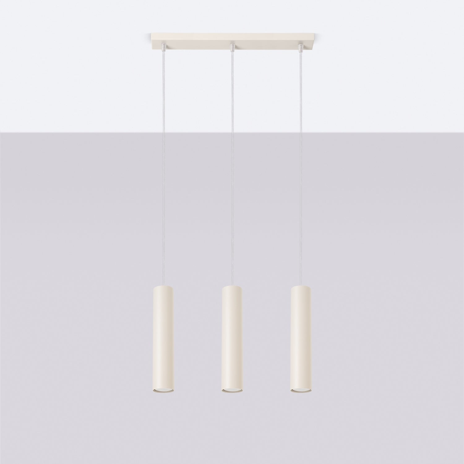 Suspension Lagos 3 lumières métal beige GU10 de profil