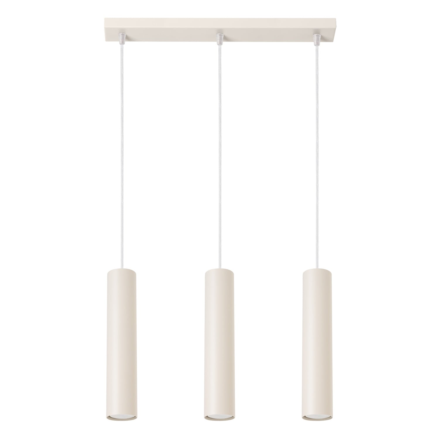 Suspension Lagos 3 lumières métal beige GU10, tube cylindrique en acier laqué