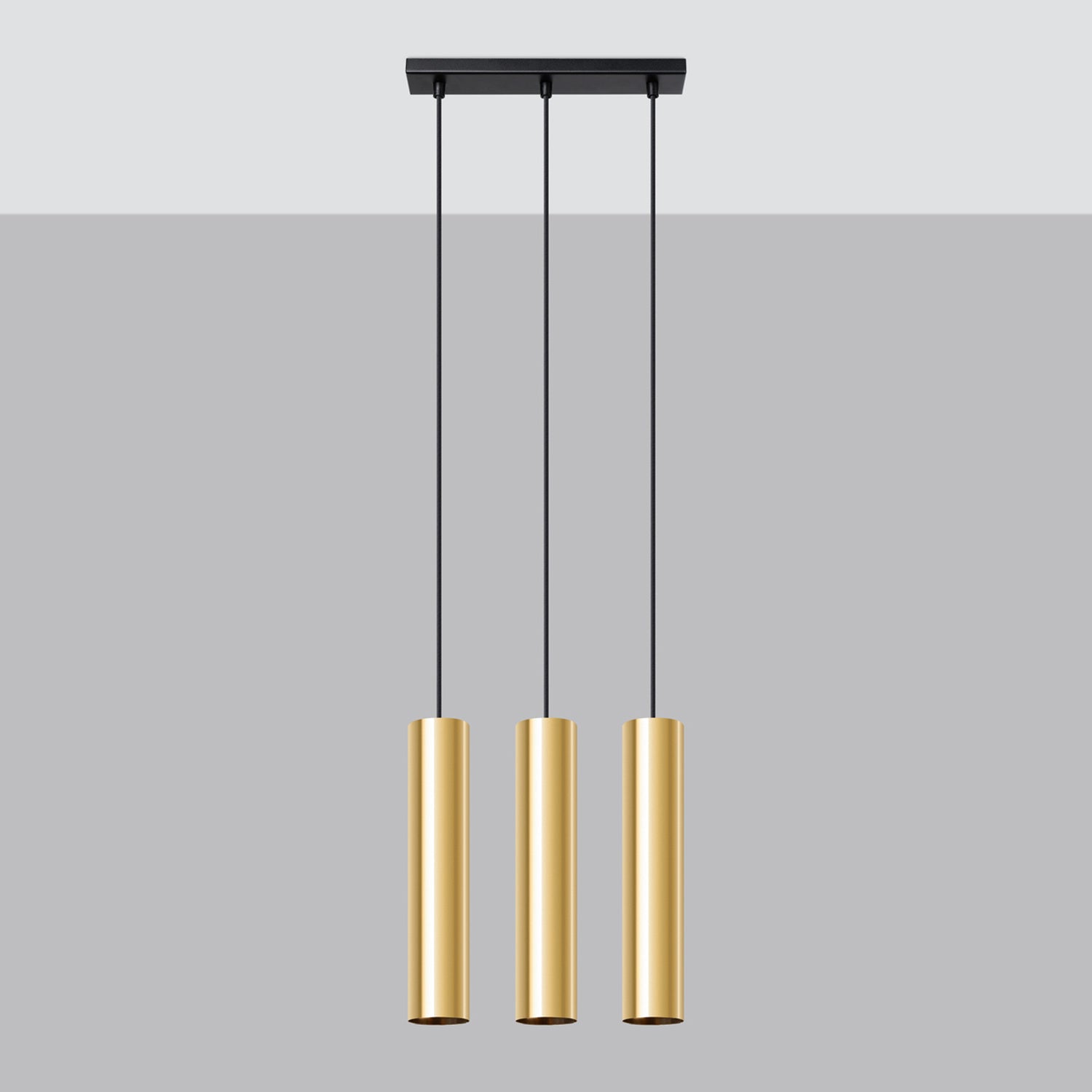Suspension Lagos 3 lumières métal doré poli GU10 de profil