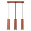 Suspension Lagos 3 lumières métal rouge ocre GU10, tube cylindrique en acier laqué