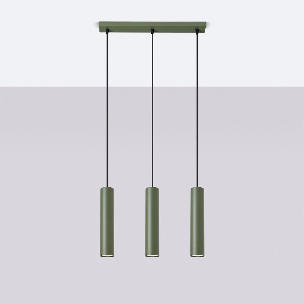 Suspension Lagos 3 lumières métal vert olive GU10 de profil