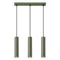 Suspension Lagos 3 lumières métal vert olive GU10, tube cylindrique en acier laqué