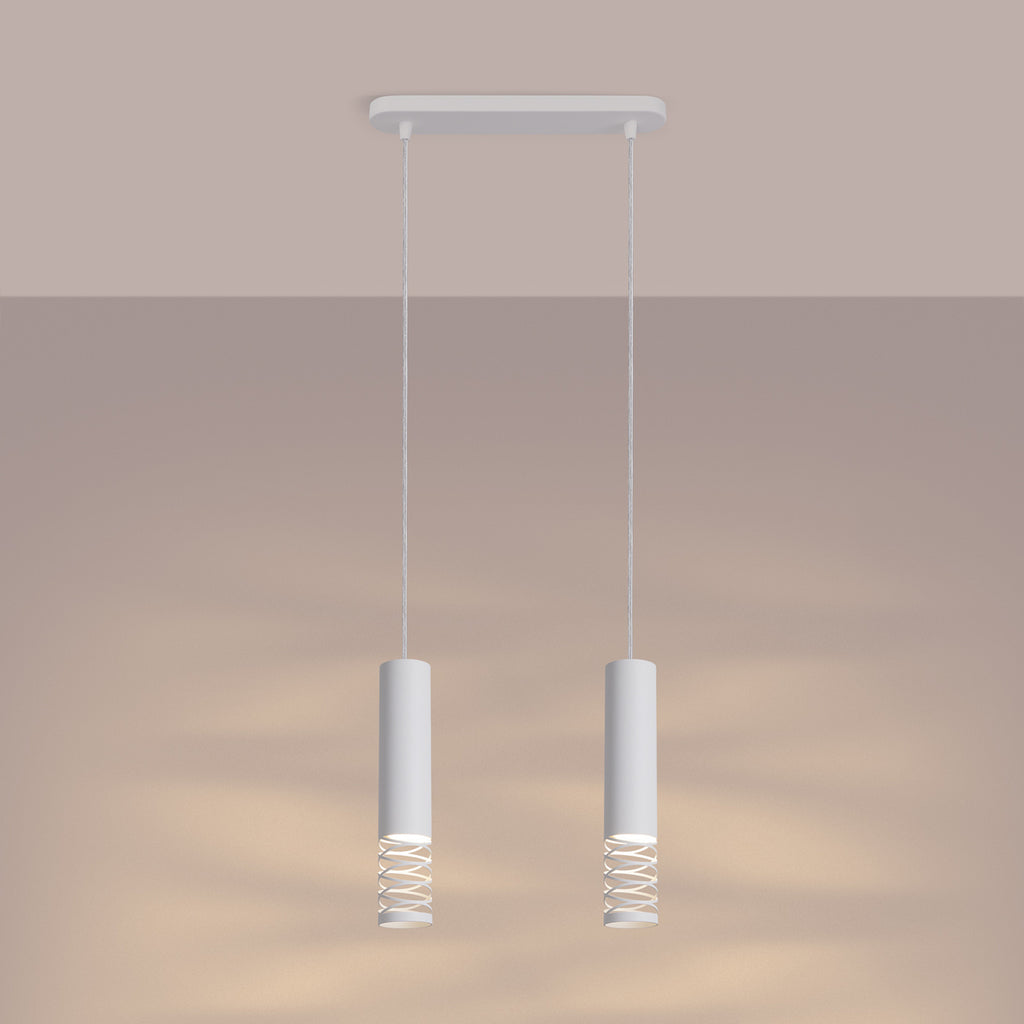 Suspension Lami 2 tubes ajourés acier blanc GU10 allumé