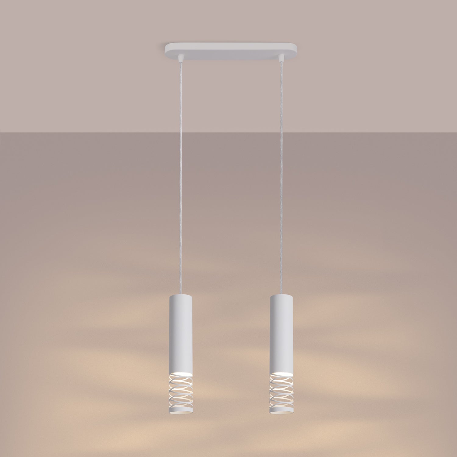 Suspension Lami 2 tubes ajourés acier blanc GU10 allumé