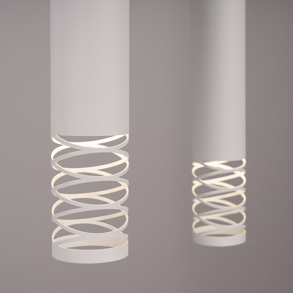 Suspension Lami 2 tubes ajourés acier blanc GU10, détail de la bande ajourée