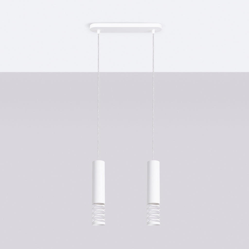 Suspension Lami 2 tubes ajourés acier blanc GU10 de profil