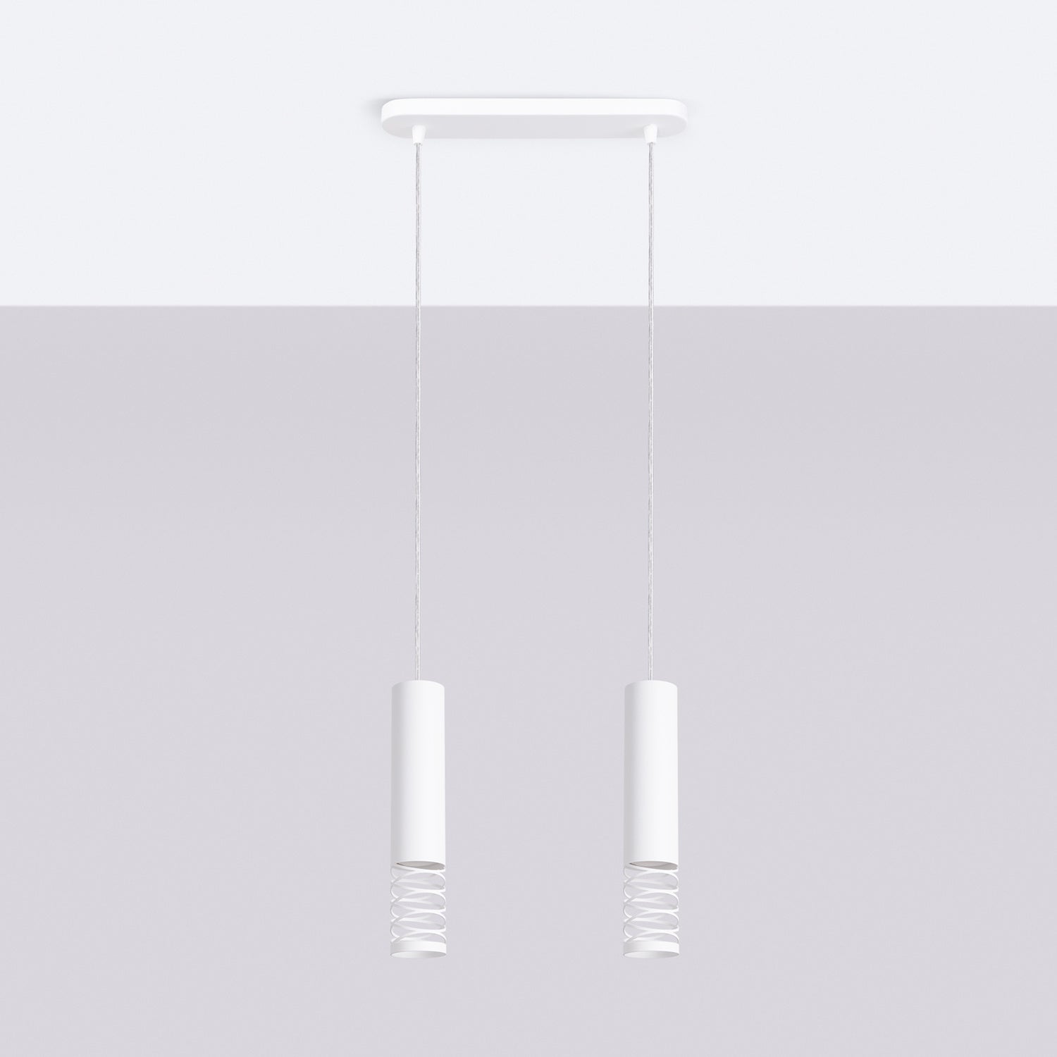 Suspension Lami 2 tubes ajourés acier blanc GU10 de profil