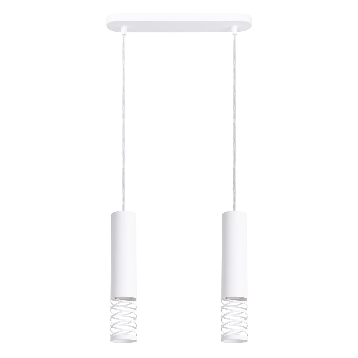 Suspension Lami 2 en acier blanc mat avec deux tubes ajourés en spirale sous une rosace oblongue