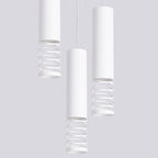 Suspension Lami 3 tubes ajourés en grappe acier blanc GU10, détail de la bande ajourée