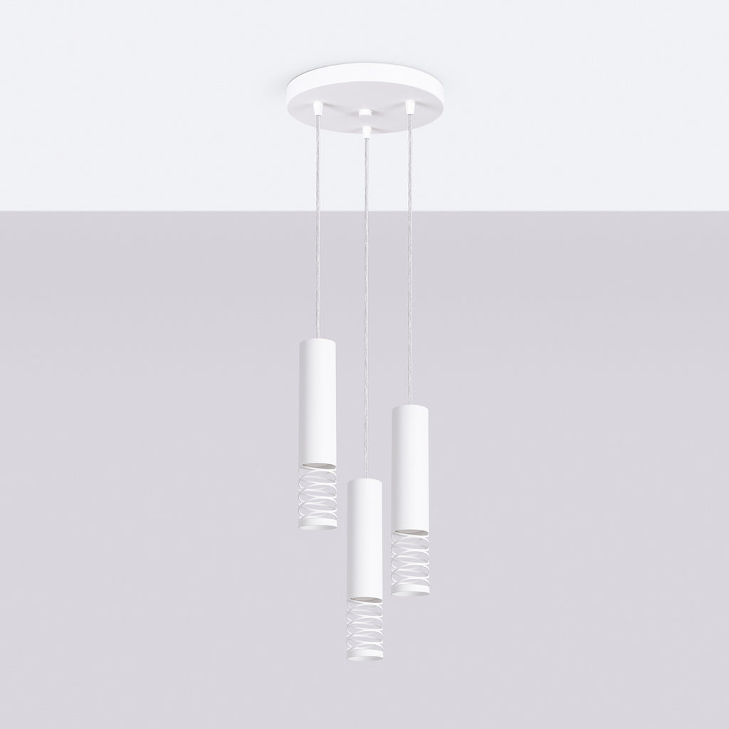 Suspension Lami 3 tubes ajourés en grappe acier blanc GU10 de profil