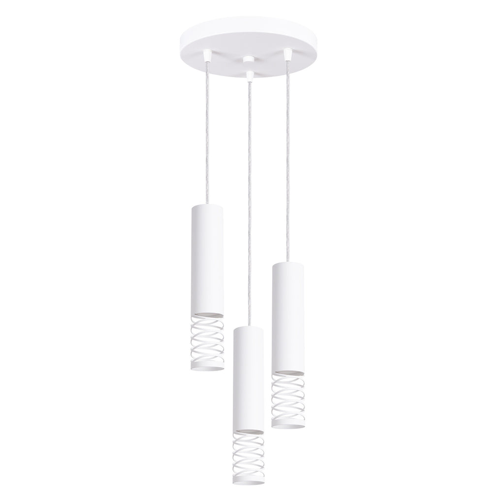 Suspension Lami 3 tubes ajourés en grappe acier blanc GU10, tube d'acier blanc ajouré