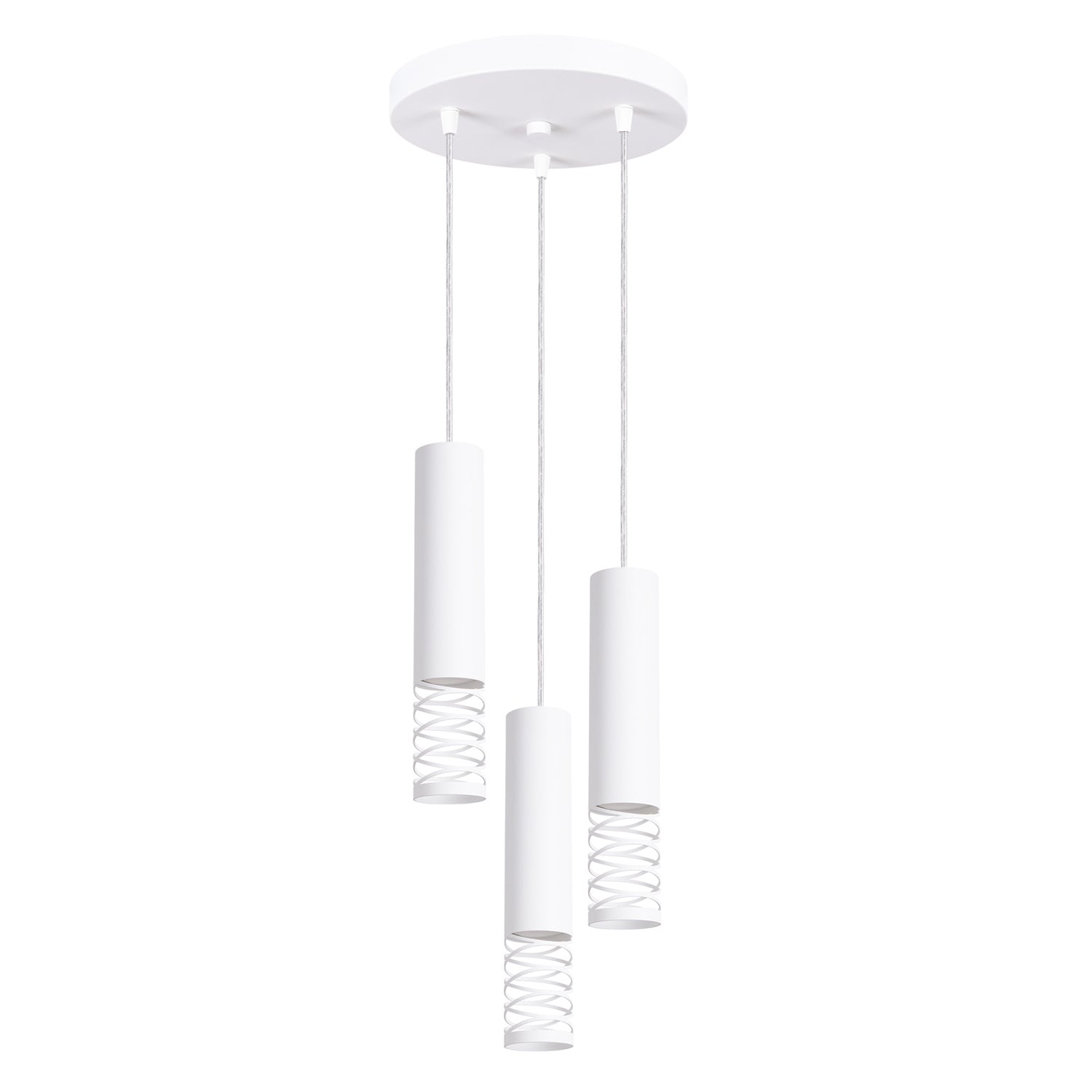 Suspension Lami 3 tubes ajourés en grappe acier blanc GU10, tube d'acier blanc ajouré