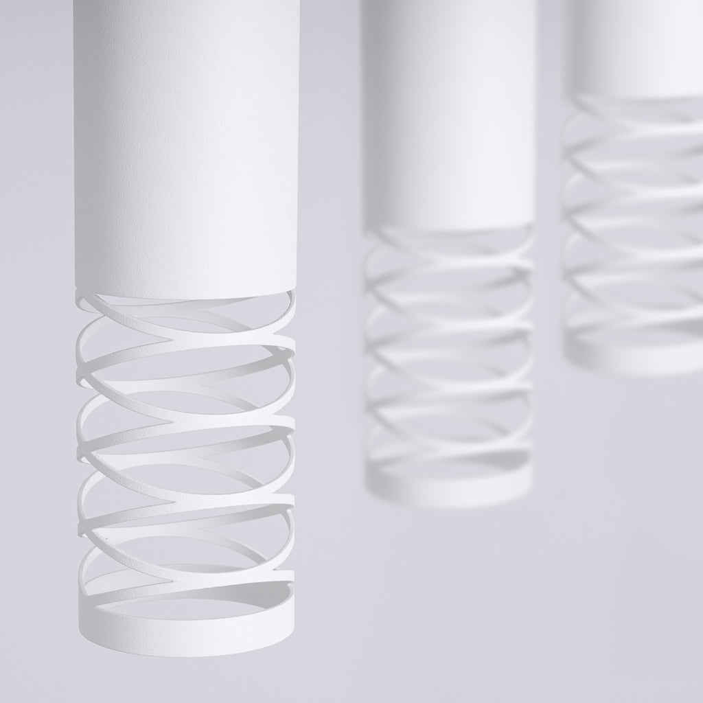 Suspension Lami 3 tubes ajourés en ligne acier blanc GU10, faisceau vers le bas