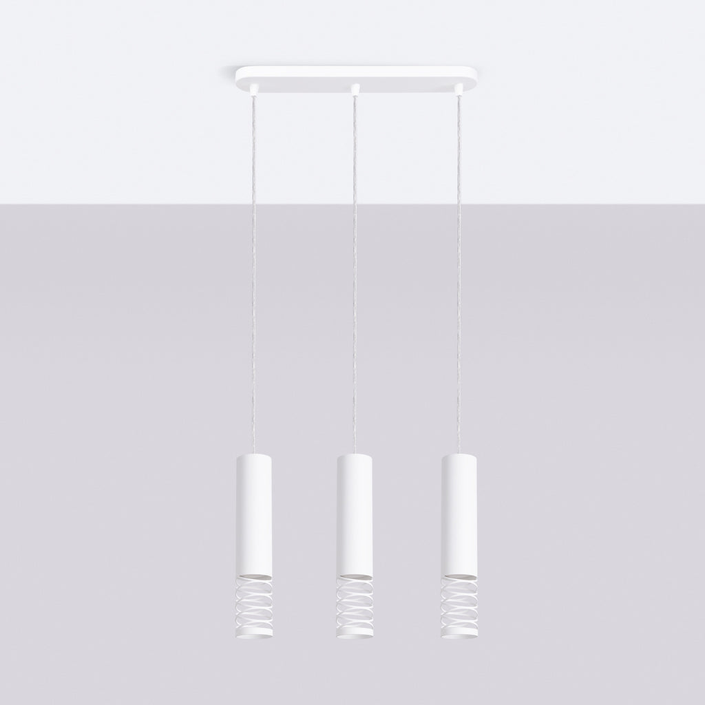 Suspension Lami 3 tubes ajourés en ligne acier blanc GU10 de profil