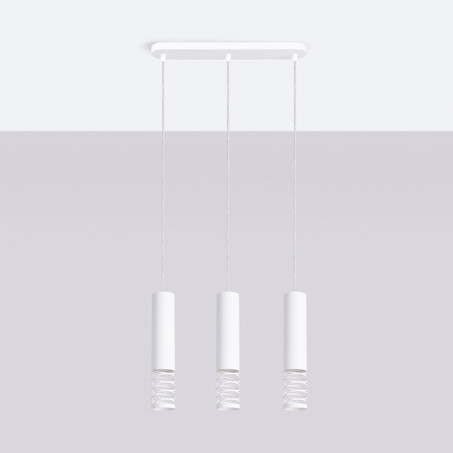 Suspension Lami 3 tubes ajourés en ligne acier blanc GU10 de profil