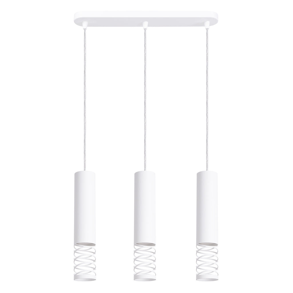 Suspension Lami 3 tubes ajourés en ligne acier blanc GU10, tube d'acier blanc ajouré