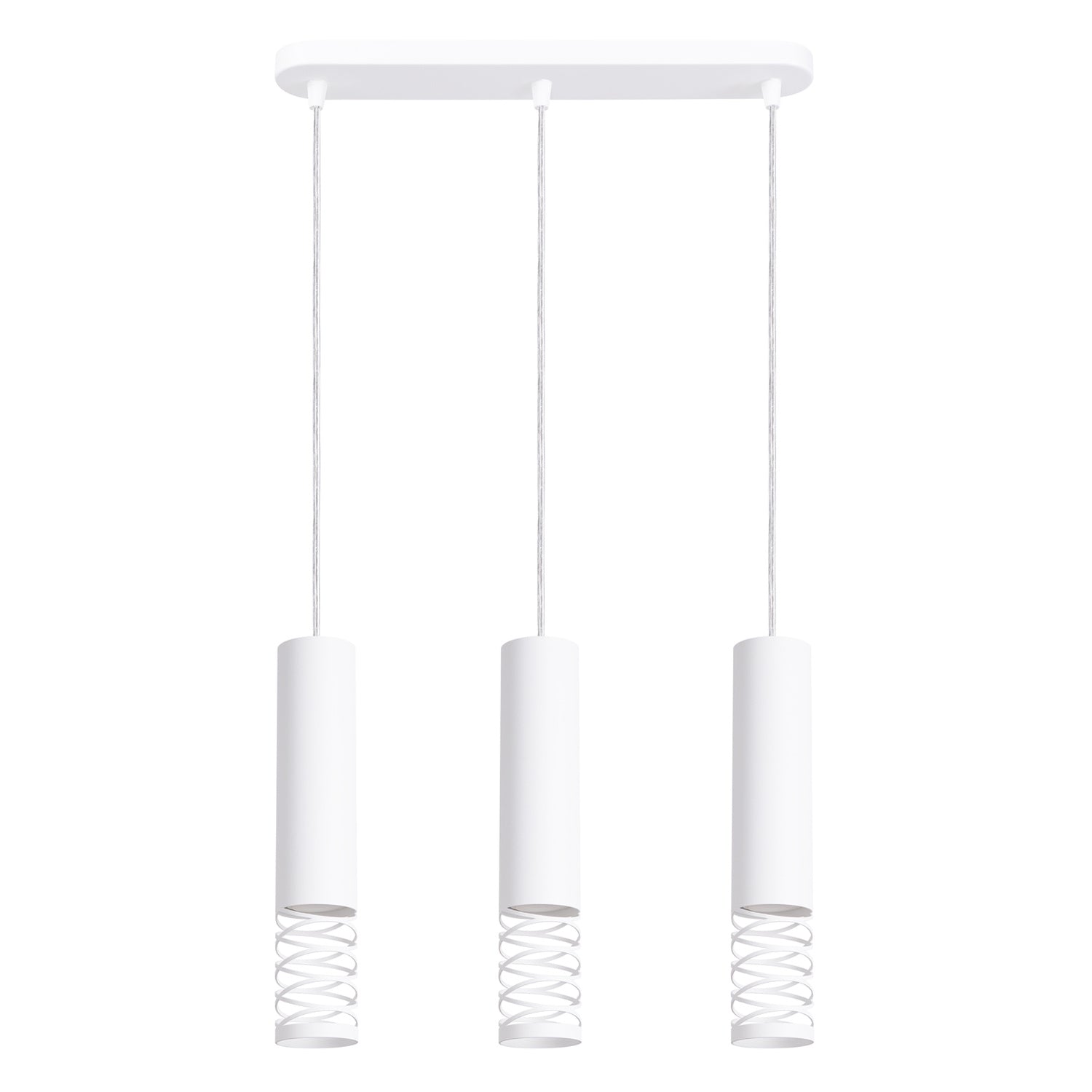Suspension Lami 3 tubes ajourés en ligne acier blanc GU10, tube d'acier blanc ajouré