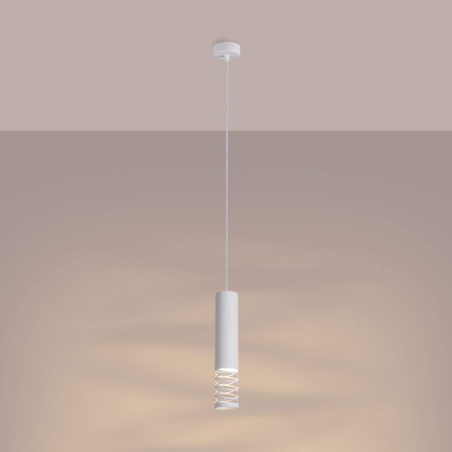 Suspension Lami tube ajouré acier blanc GU10 allumé
