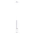 Suspension Lami tube en acier blanc ajouré en spirale sur sa partie basse avec câble transparent et rosace ronde