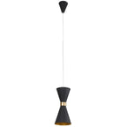 Suspension Cornet noire en diabolo avec anneau doré intérieur doré et rosace conique
