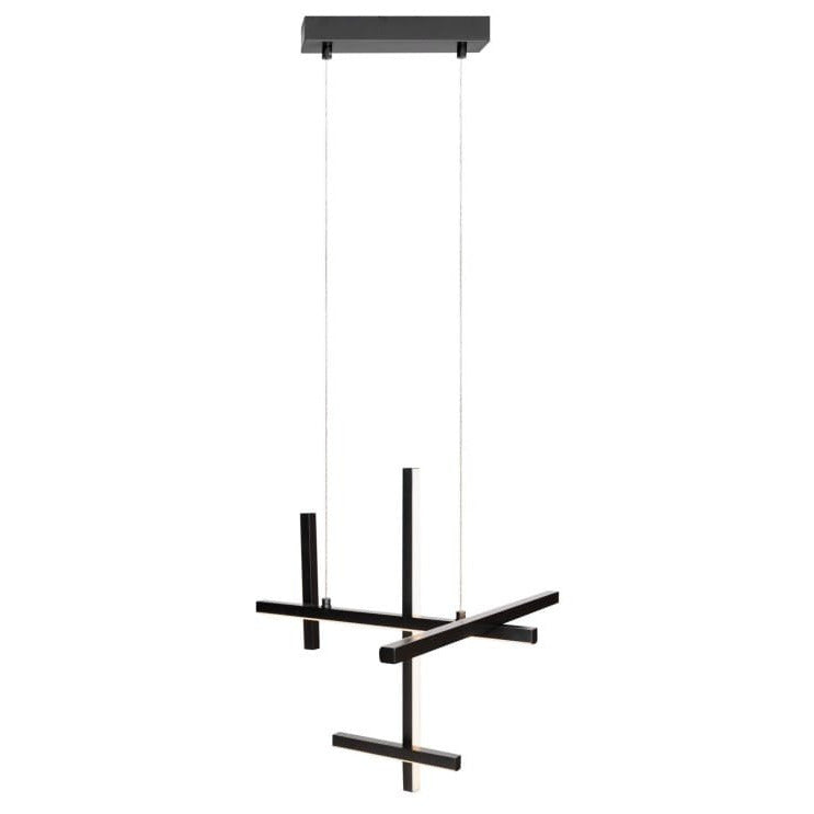 Suspension LED Soho noire vue d'ensemble avec sa rosace rectangulaire et ses deux câbles