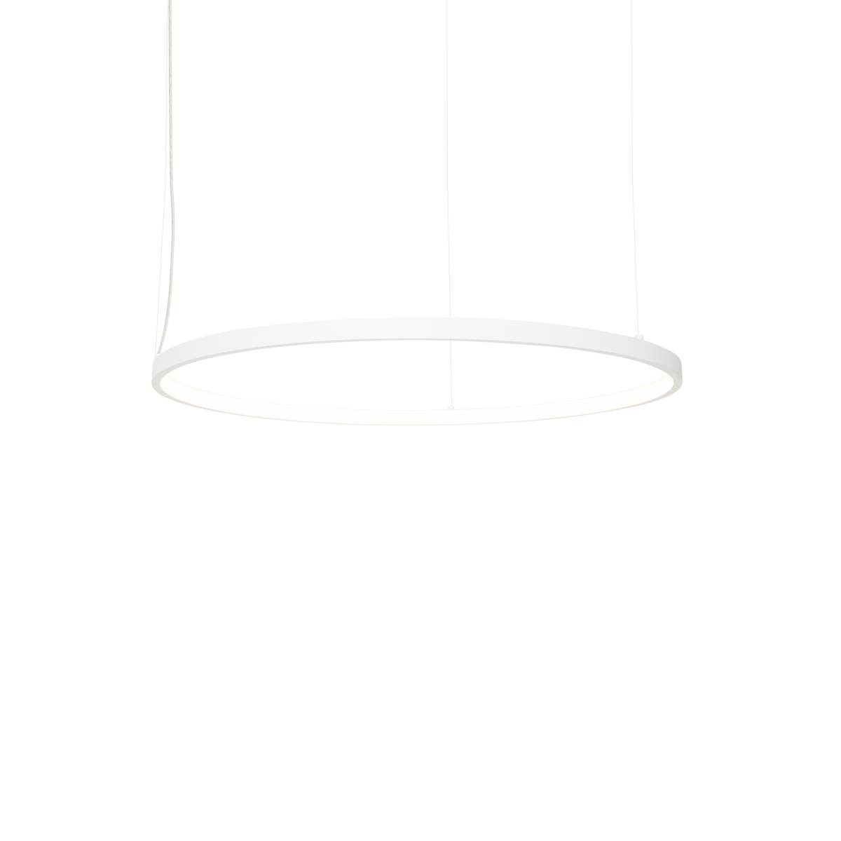 Suspension Visual anneau horizontal Métal blanc 60 cm allumée vue de trois quarts