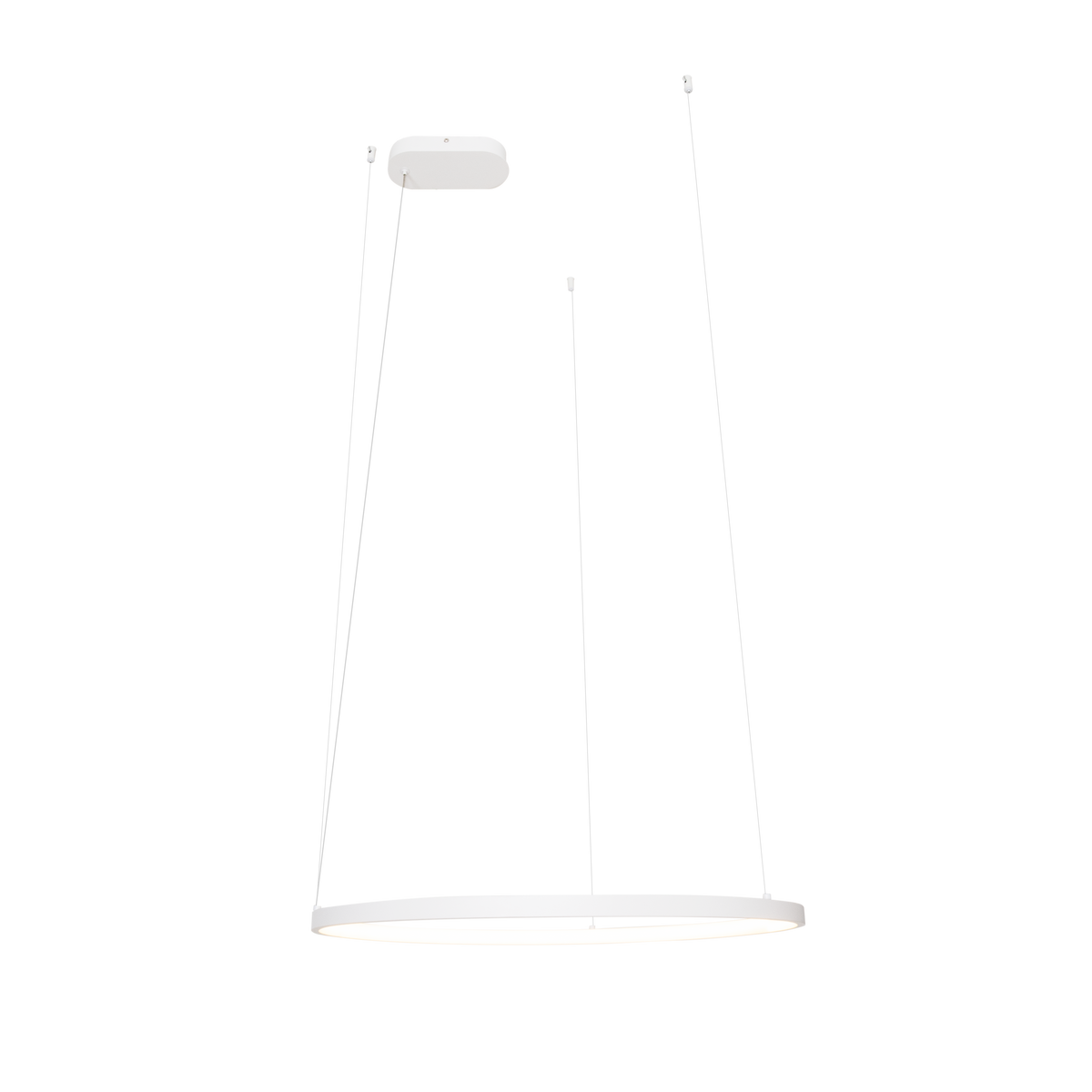 Suspension Visual anneau horizontal Métal blanc 60 cm avec sa rosace ovale et ses trois câbles d'ancrage