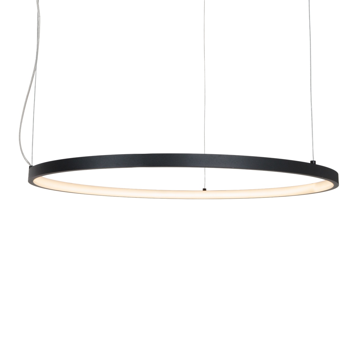 Suspension Visual anneau horizontal Métal noir 60 cm allumée avec sa lumière dirigée vers le bas