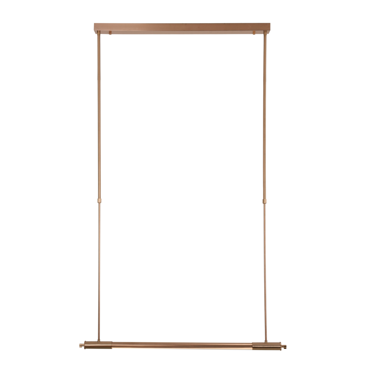 Suspension linéaire Flusore cuivre brossé vue d'ensemble avec sa platine et ses deux tiges