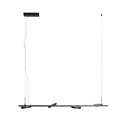 Suspension linéaire Ibiza noire barre de 120 cm et quatre disques orientés différemment sur fond blanc