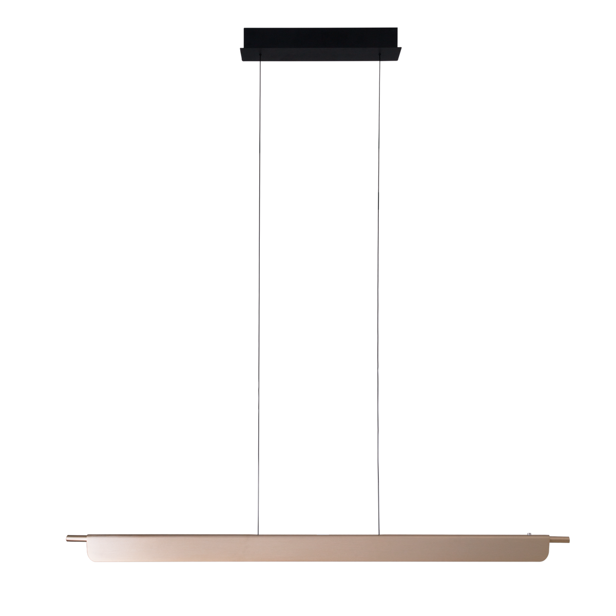 Suspension linéaire Jo-Jo Modern métal doré avec sa rosace rectangulaire noire et ses deux câbles
