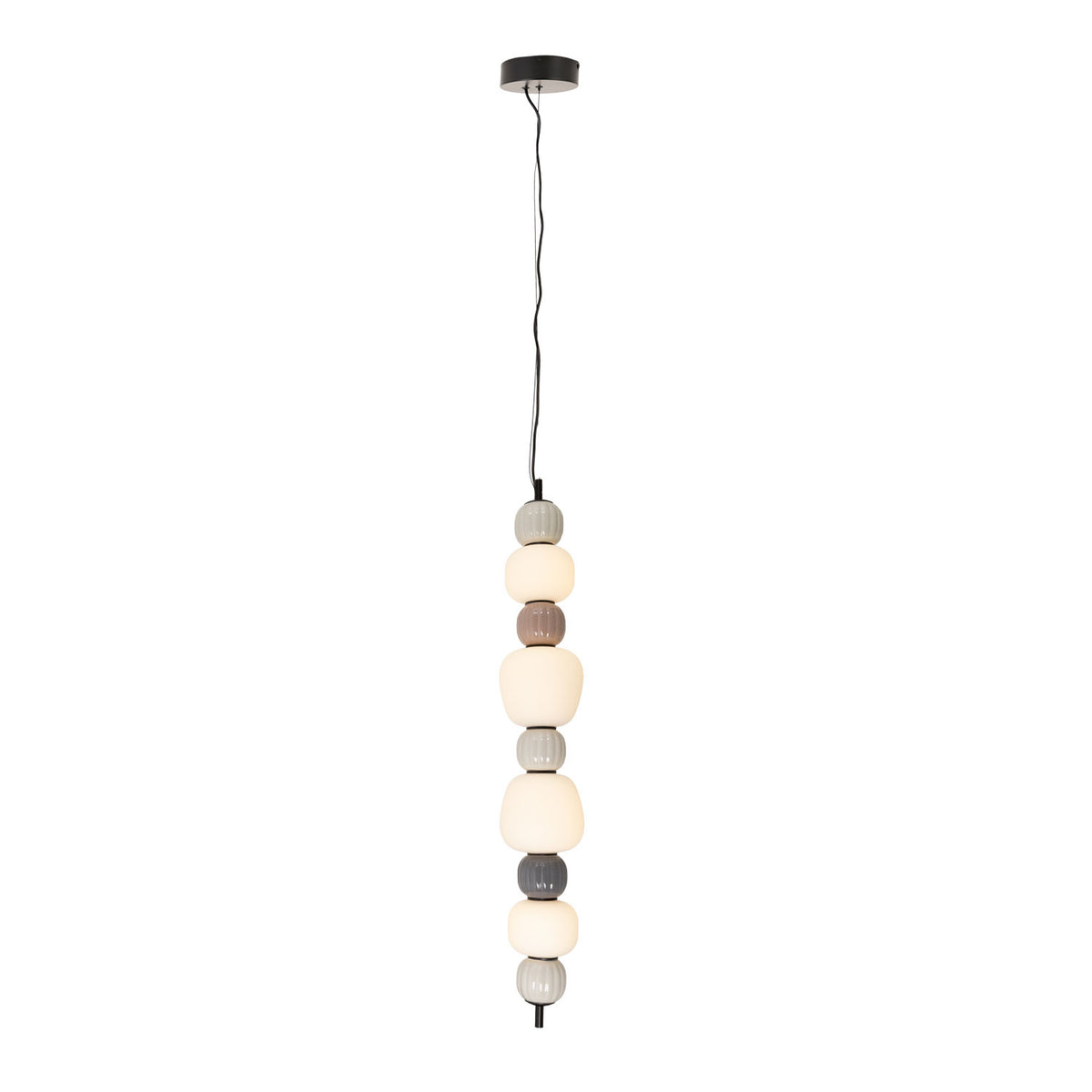 Suspension Modern détourée pendue à la verticale par une extrémité sous sa rosace ronde noire