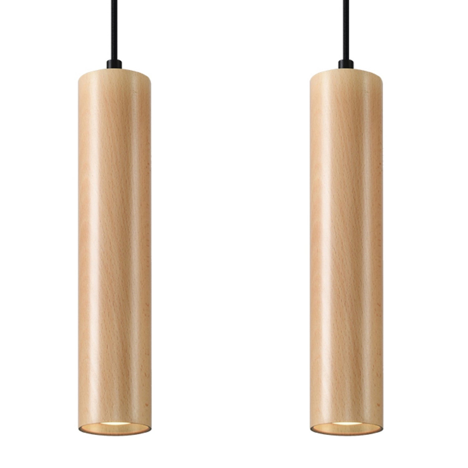 Suspension Lino 2 en bois massif, deux tubes cylindriques