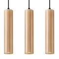 Suspension Lino 3 en bois massif, trois tubes cylindriques