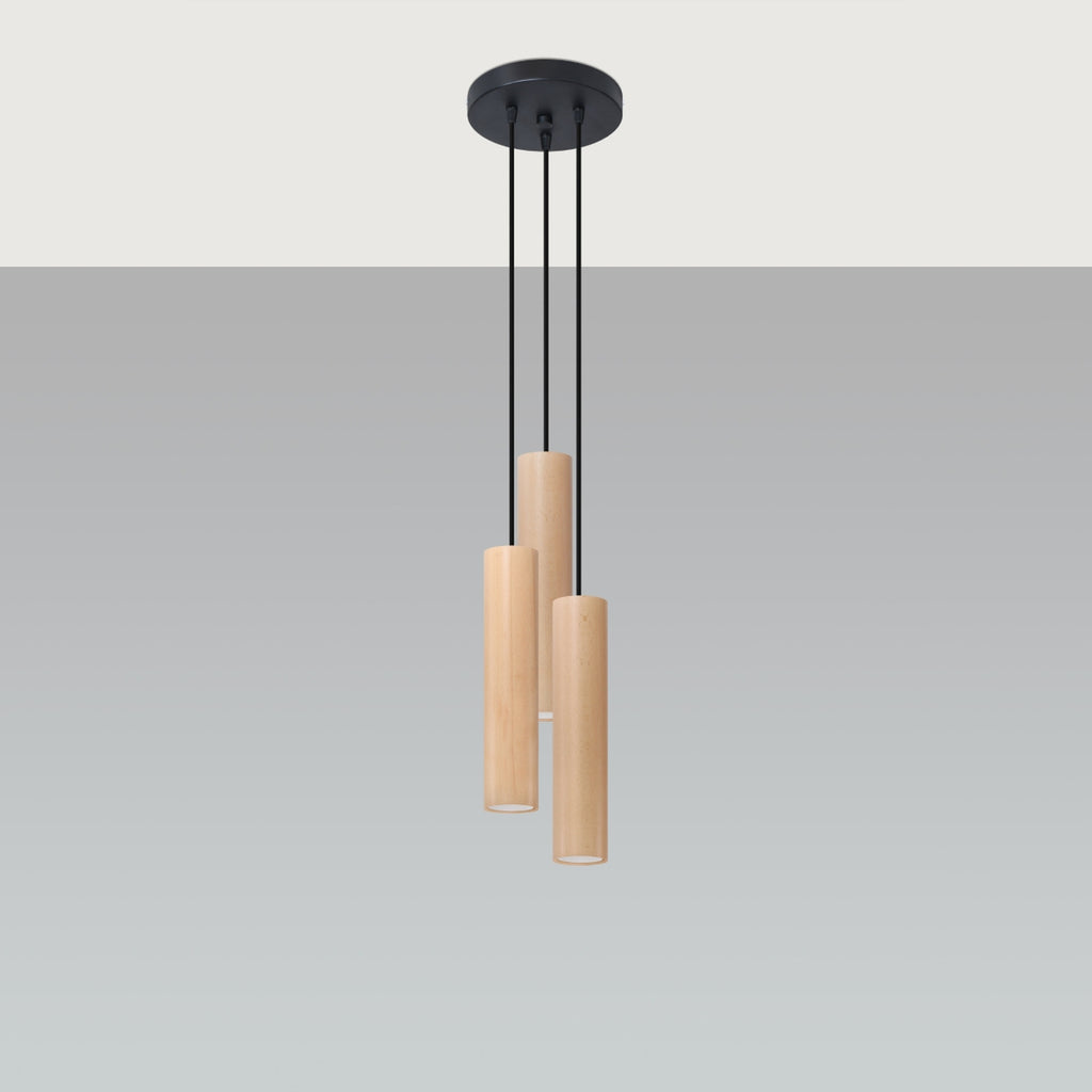 Suspension Lino 3 en grappe bois naturel, détail
