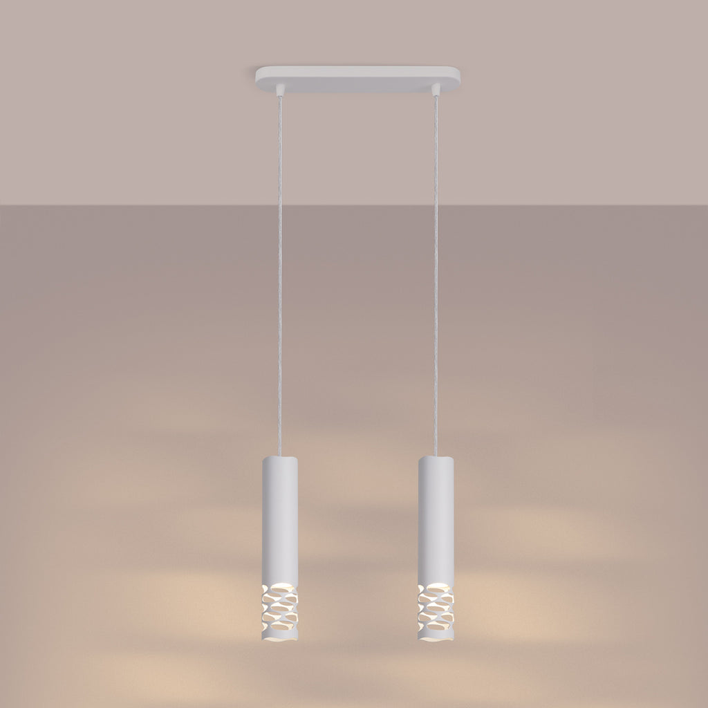 Suspension Liro 2 tubes ajourés acier blanc GU10 allumé